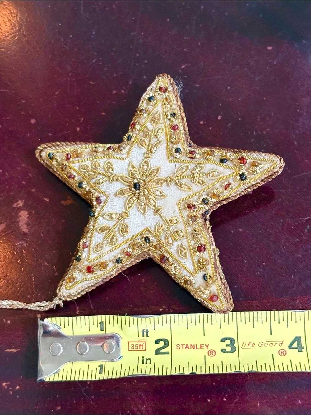 Gold Beaded Star Hanging Ornament - Festive Holiday Decoration
